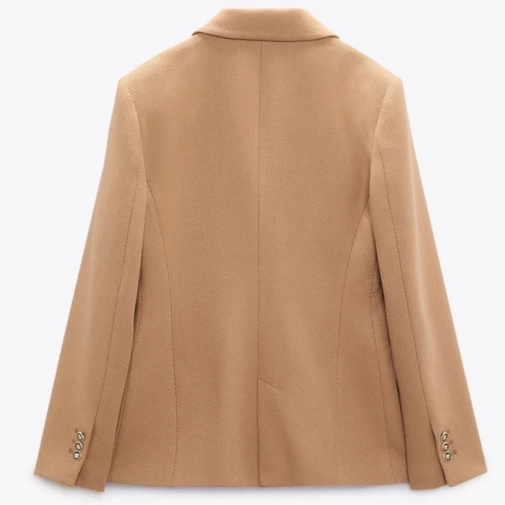 NEW WOMAN DOUBLE-BREASTED PIQUÉ BLAZER TAILORED JACKET CAMEL  XS